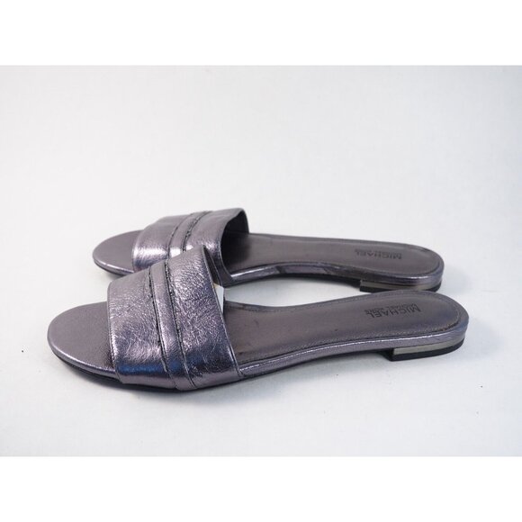 Michael Kors Silver Metallic Leather Slip-On Sandals Flats, Size 8 (US) - Picture 3 of 10